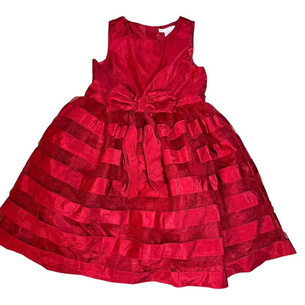 Janie and Jack Girls Red‎ Silk Blend Tiered Party Dress Size 5 Holiday Wedding
